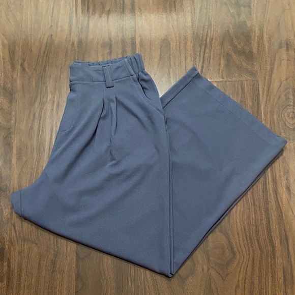 HALARA Slate Gray Blue Waffle Knit Wide Leg Trouser Pants - Picture 1 of 7